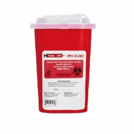 Contenedor rojo de punzo cortantes, capacidad de 1 litro, caja con 90 piezas-PuntoMedico- PS-1LITRO