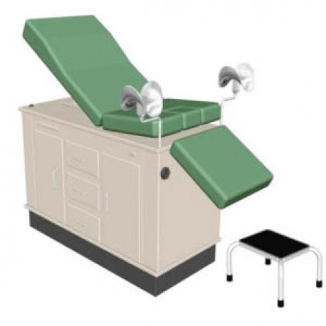 Mesa exploración Hamilton con pierneras de aluminio y banqueta de apoyo de un peldaño-PuntoMedico- ESG-MES705