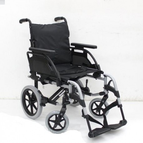 Silla de ruedas tipo traslado de aluminio 48 cm gris pierneras y brazos desmontables-PuntoMedico- BEZ-SU074104-005