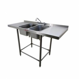 Mesa de 300 cm con respaldo y doble fregadero central-PuntoMedico- HEL-HM355