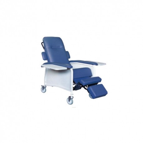 Sillón azul acojinado para hemodiálisis mecánico, con dos charolas-PuntoMedico- DRI-RED577ADR-A