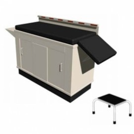 Mesa exploración pediatrica de mueble esmaltada con banqueta de apoyo de un peldaño-PuntoMedico- ESG-MES711