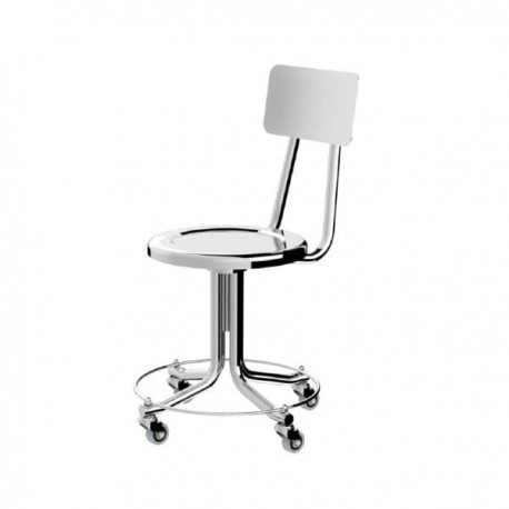 Banco grand plus con respaldo para exploración cromado, con ruedas-PuntoMedico- MOC-BNGRC