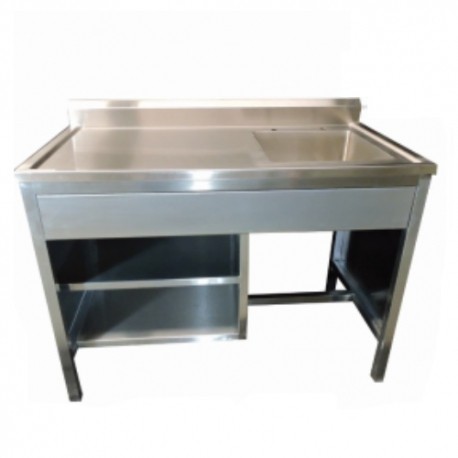 Mesa alta de 180 cm con respaldo y fregadero izquierdo esmaltado-PuntoMedico- HEL-HM180