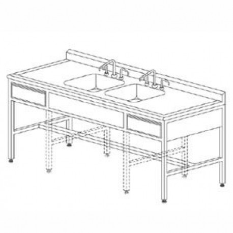 Mesa de 180 cm con respaldo y doble fregadero central-PuntoMedico- HEL-HM367