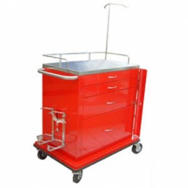 Carro para emergencias color rojo con 4 cajones y portasueros-PuntoMedico- ESG-CAR002