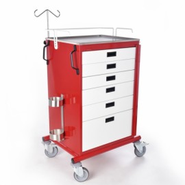 Carro para emergencias de seis cajones esmaltados blancos y cuerpo rojo-PuntoMedico- CIS-3070
