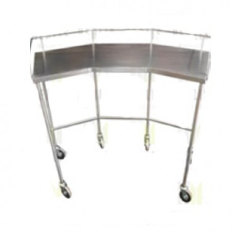 Mesa riñón cubierta y estructura de acero inoxidable, llanta de 4" negra 147 x 65 x 100 cm-PuntoMedico- HEL-HM196
