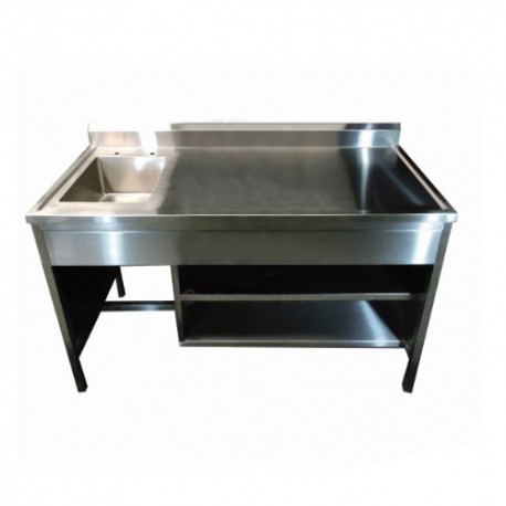 Mesa alta de 180 cm con respaldo y fregadero derecho en acero inoxidable-PuntoMedico- HEL-HM179