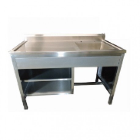 Mesa alta de 150 cm con respaldo y fregadero derecho con cubierta de acero inoxidable-PuntoMedico- HEL-HM175-1