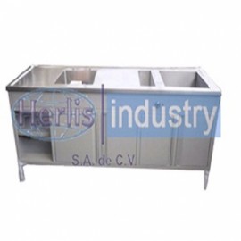 Mesa con fregadero y baño maría estructura esmaltada cubierta de acero inoxidable-PuntoMedico- HEL-HM162