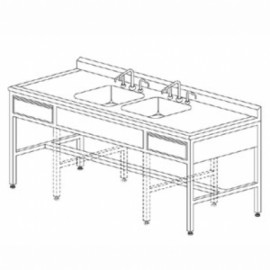 Mesa alta de 230 cm con doble fregadero central y cajones-PuntoMedico- HEL-HM160