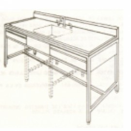 Mesa alta de 230 cm con fregadero central y cajones-PuntoMedico- HEL-HM136