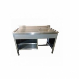 Mesa alta de 180 cm con respaldo y fregadero derecho esmaltado-PuntoMedico- HEL-HM178-E