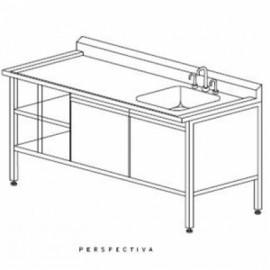 Mesa alta de 150 cm  fregadero derecho con trampa para yeso y vitrina-PuntoMedico- HEL-HM184