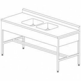 Mesa alta 180 cm x 70 cm x 90 cm con doble fregadero central-PuntoMedico- ESG-MES068