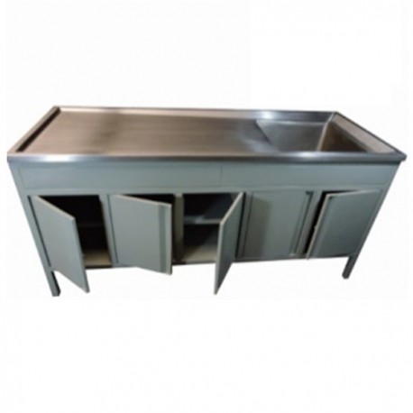 Mesa alta de 150 cm con fregadero izquierdo con cubierta de acero inoxidable-PuntoMedico- HEL-HM170-1