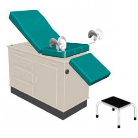 Mesa exploración Rochester con pierneras de aluminio y banqueta de apoyo de un peldaño-PuntoMedico- ESG-MES704