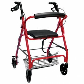 Andadera Rollator color roja con canastilla-PuntoMedico- DRI-AJ-1012