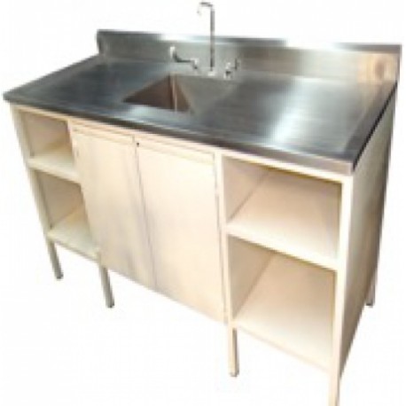 Mesa alta de 180 cm con fregadero central y trampa para yeso esmaltada-PuntoMedico- HEL-HM217
