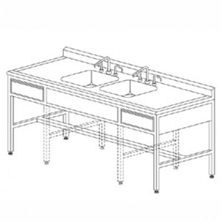 Mesa alta de 210 cm con doble fregadero central y cajones-PuntoMedico- HEL-HM161