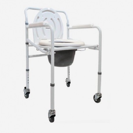 Silla cómodo plegable con ruedas, esmaltada-PuntoMedico- SPE-SPC6001E