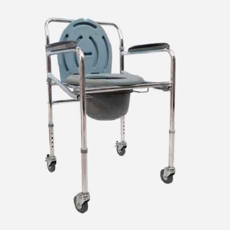 Silla cómodo plegable con ruedas, cromada-PuntoMedico- SPE-SPC6001